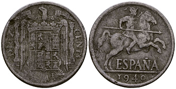 Испания 10 сентимо 1940 KM 766 алюминий 4177-911