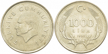 Турция 1000 лир 1990 Кемаль Ататюрк KM 997 медь никель цинк 4402-1034