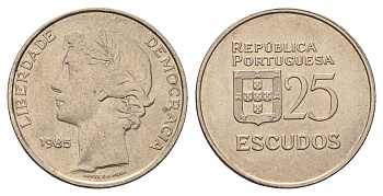 Португалия 25 эскудо 1985 KM 607a медно-никель 4675-341