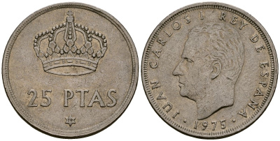 Испания 25 песет 1975 (79) Хуан Карлос I (1975-2014) KM 808 медно-никель 4165-946