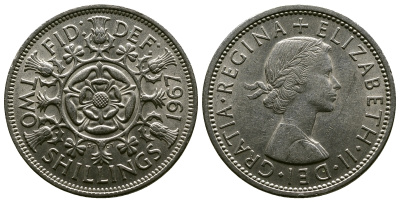 Великобритания 2 шиллинга (флорин) 1967 Елизавета II (1952-2022) KM 906, Spink 4146 медно-никель 4382-821