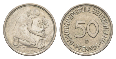 ФРГ 50 пфеннигов 1979 D KM 109.2, J. 384a медно-никель 4636-1258