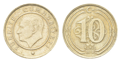 Турция 10 курушей 2010 Кемаль Ататюрк KM 1241 медь цинк никель 4705-952