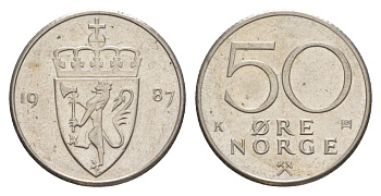 Норвегия 50 эре 1987 Улаф V (1957-1991) KM 418 медно-никель aUNC 4635-513