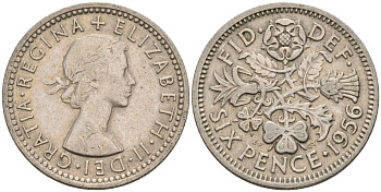 Великобритания 6 пенсов 1956 Елизавета II (1952-2022) KM 903, Spink 4149 медно-никель 4154-236