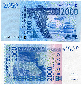 Валютный Союз стран Западной Африки, Мали 2000 франков 2003 буква "D" Pick 416Da бумага UNC (пресс) 7204-19-3-2