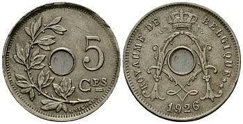 Бельгия 5 сантимов 1926 Belgique KM 66 медно-никель 4173-552