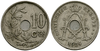 Бельгия 10 сантимов 1924 Belgie KM 86 медно-никель 4172-657