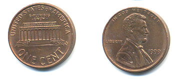 США 1 цент 1999 Авраам Линкольн KM 201b цинк плакированный медью 86-345