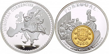 НИДЕРЛАНДЫ МЕДАЛЬ ND МОНЕТА НА МЕДАЛИ, СЕРИЯ ДОЕВРОВЫЕ ЕВРОПЕЙСКИЕ МОНЕТЫ, ПОРТУГАЛИЯ, 2,5 ЭСКУДО, ЛИСАБОН, МОНУМЕНТ серебрение PROOF 1090-1-11