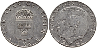 Швеция 1 крона 1982 Карл XVI Густав (1973- ) KM 852a медно-никель 4397-1054