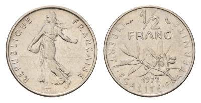 Франция 1/2 франка 1972 сеятель KM 931.1, Le Franc 198.11 никель 4617-461