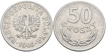 Польша 50 грошей 1949 KM 44а, Parchimowicz 209b алюминий  4161-123