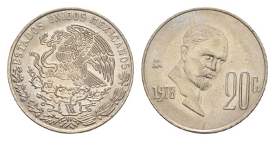 Мексика 20 сентаво 1978 Mo, Франциско Индалеси KM 442 медно-никель 4636-465