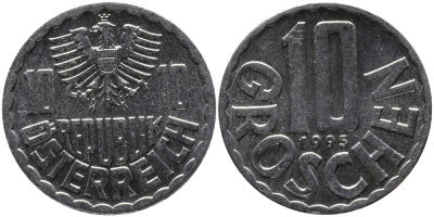 АВСТРИЯ 10 ГРОШЕЙ 1995 KM 2878 алюминий 33-346