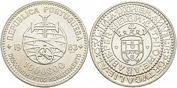 Португалия 1000 эскудо 1983 XVII выставка европейского искусства KM 622 серебро  UNC  4537-1133
