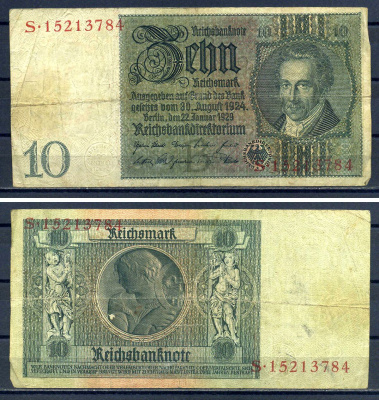 Германия 10 рейхсмарк 1929 Pick 180 a бумага 7552-32-2-1