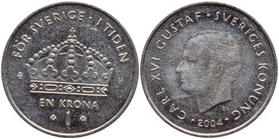 Швеция 1 крона 2004 Карл XVI Густав (1973- ) KM 894 медно-никель 261-442