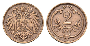 Австрия 2 геллера 1894 Франц Иосиф I (1848-1916) KM 2801 бронза 66-236