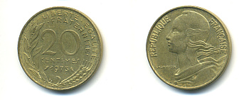ФРАНЦИЯ 20 САНТИМОВ 1973 KM 930 медь алюминий никель 176-1054