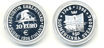 ФИНЛЯНДИЯ 20 ЕВРО 1998 КРЕПОСТЬ СВЕАБОРГ серебро PROOF 02-235-42