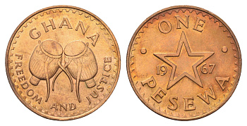Гана 1 песева 1967 KM 13 бронза UNC 4666-545