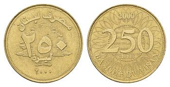Ливан 250 ливров 2000 орнамент KM 36 медь алюминий никель UNC 4678-411