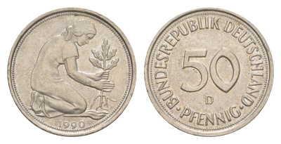 Германия 50 пфеннигов 1990 D KM 109.2, J. 384a медно-никель 4632-918