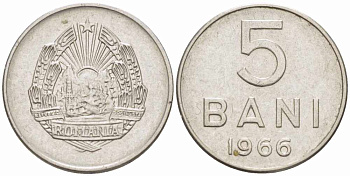 Румыния 5 бани 1966 год тип KM 92 сталь плакированная никелем 105-532