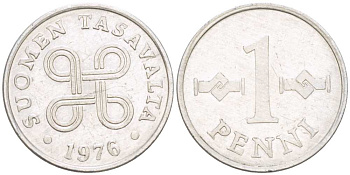 Финляндия 1 пенни 1976 KM 44а алюминий 218-1263