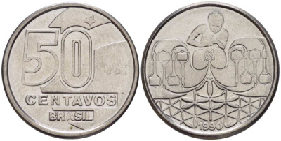 БРАЗИЛИЯ 50 СЕНТАВО 1990 РЕФОРМА 1989-1990 KM 614 нержавеющая сталь 116-1264