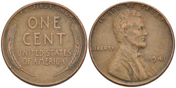 США 1 ЦЕНТ 1941 ЛИНКОЛЬН KM 132 бронза 218-416