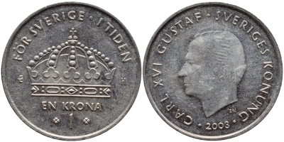 Швеция 1 крона 2003 Карл XVI Густав (1973- ) KM 894 медно-никель 4179-711