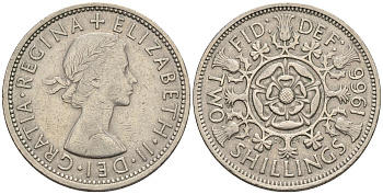 Великобритания 2 шиллинга (флорин) 1966 Елизавета II (1952-2022) KM 906, Spink 4146 медно-никель 4607-442