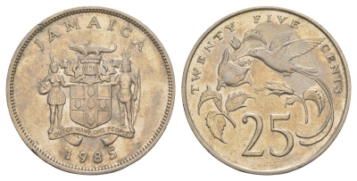 Ямайка 25 центов 1985 редкий год KM 49 медно-никель 4127-1333