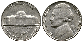 США 5 центов 1964 D, Джефферсон KM А192 медно-никель 08-913