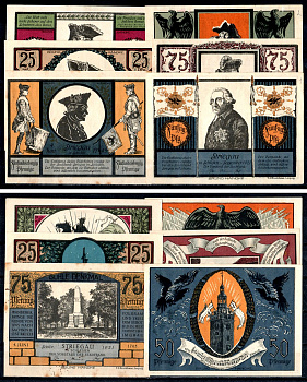 Штригау (Пруссия, Нижняя Силезия) полный набор из 6 нотгельдов (25, 50 и 75 пфеннигов) 1921 Mehl Grabowski 1284.1 бумага UNC (пресс) 7556-53-2-1