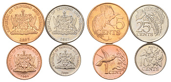 Тринидад и Тобаго набор из 4 монет (1, 5, 10, 25 центов) 2006, 2007 и 2008 KM 29, 30, 31 и 32 UNC 4669-831-834