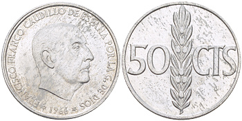 ИСПАНИЯ 50 СЕНТИМО 1966 (73) ФРАНСИСКО ФРАНКО ДИКТАТОР ИСПАНИИ ( 1939- 1975) KM 795 алюминий 4181-1066