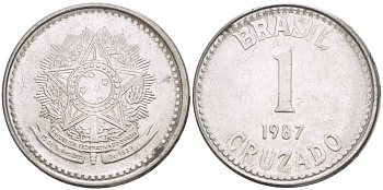 Бразилия 1 крузадо 1987 KM 605 нержавеющая сталь 217-1247