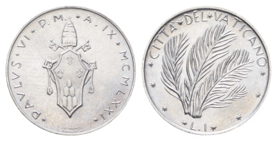 Ватикан 1 лира 1971 MCMLXXI KM 116 алюминий UNC 4701-521