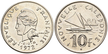 Французская Новая Каледония 10 франков 1972 лодка KM 11 никель  UNC  4610-531