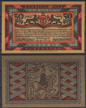 Ольденбург 50 пфеннигов 1921 Grabowski 1017.1-5/6 бумага UNC (пресс) 8601-13-2-2