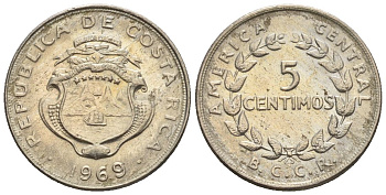 Коста-Рика 5 сентимо 1969  KM 184.2 медно-никель  UNC  4609-638