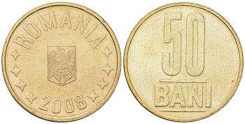 Румыния 50 бань (бани) 2008 KM 192 никель латунь aUNC 4586-1052