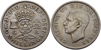 Великобритания 2 шиллинга (флорин) 1950 Георг VI (1936-1952) KM 878, Spink 4107 медно-никель 83-1726