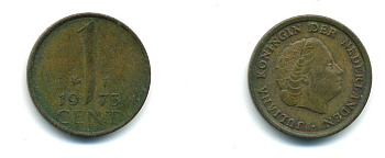 НИДЕРЛАНДЫ 1 ЦЕНТ 1973 ЮЛИАНА KM 180 бронза 53-533