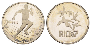 Бразилия 2 реала 2007 XV Пан-Американские игры, Рио-де-Жанейро KM 672 медно-никель PROOF 413-2824