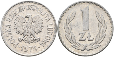 Польша 1 злотый 1974 MW KM 49.1 алюминий    4161-155
