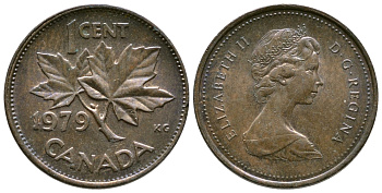 Канада 1 цент 1979 Елизавета II (1952-2022), кленовый лист KM 59.2 бронза 46-1924